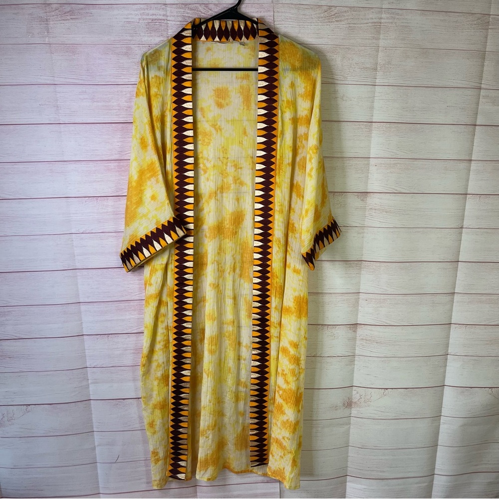 Soft Surroundings Open Front Tie Dye Embroidered Kimono Duster Size L/XL
